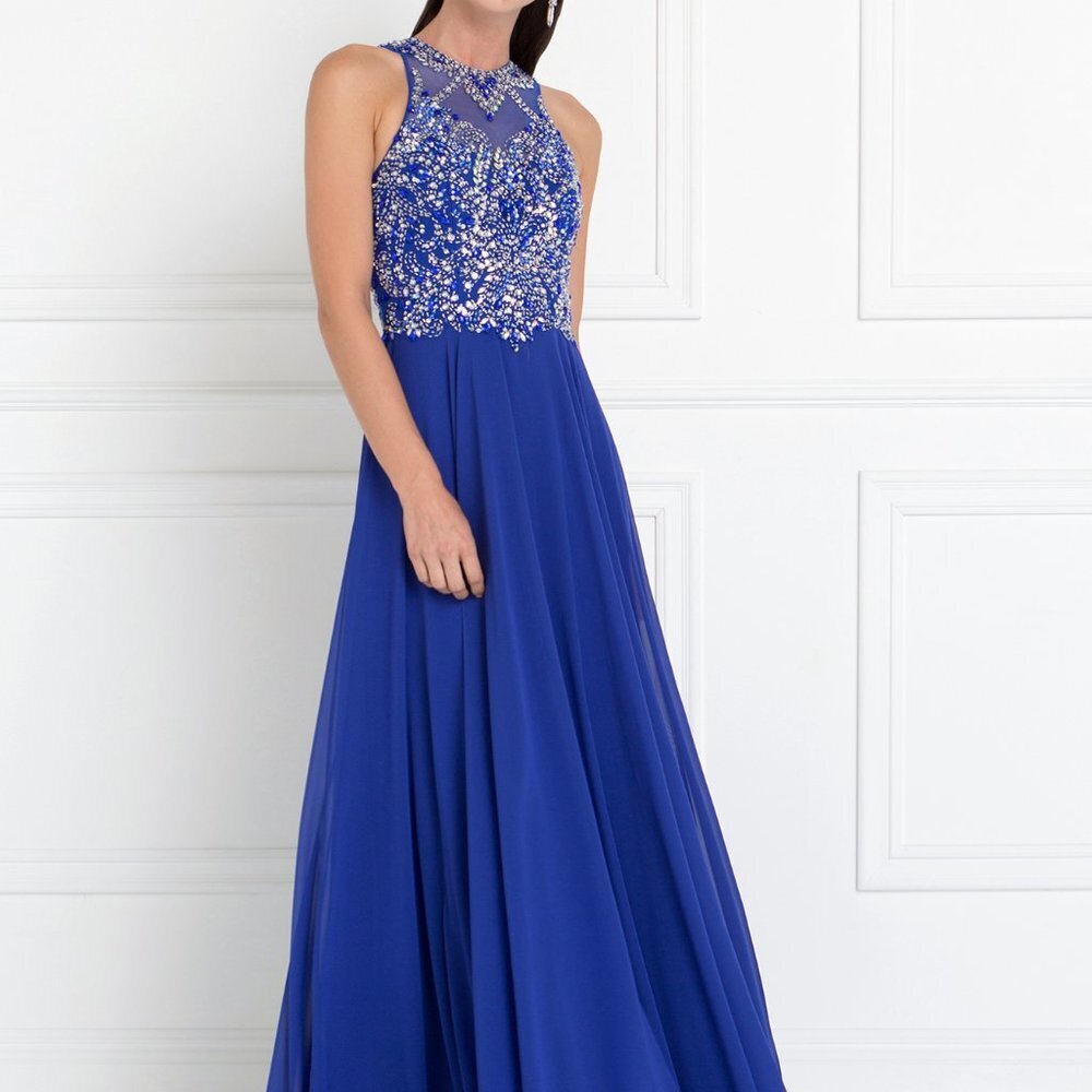 NEW Illusion Neck Sequined A-Line Prom Dress GSGL1572